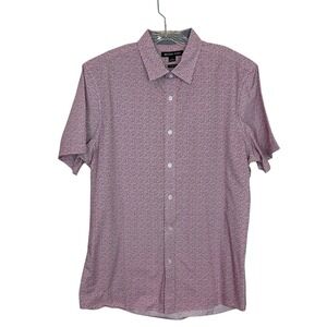 Michael Kors Classic Fit Button Shirt Men L Short Sleeve Red Blue Confetti Flora